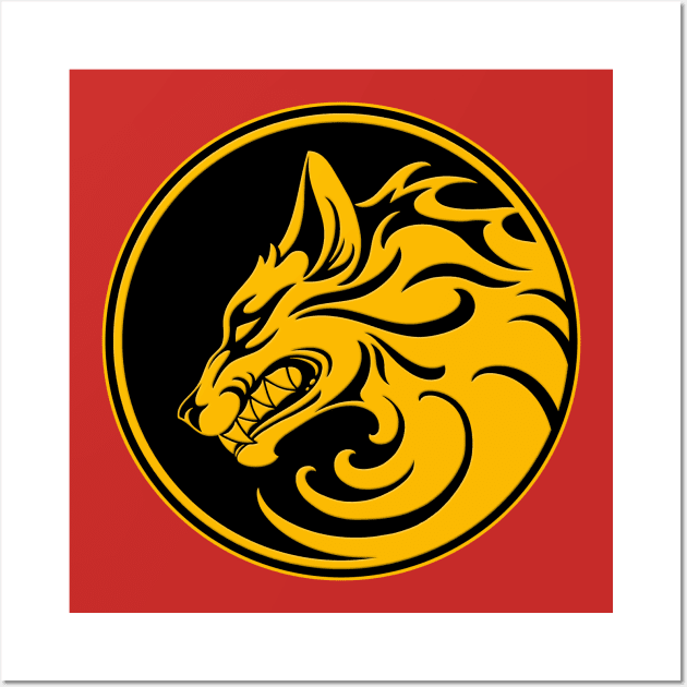 Growling Yellow and Black Wolf Circle Wall Art by jeffbartels